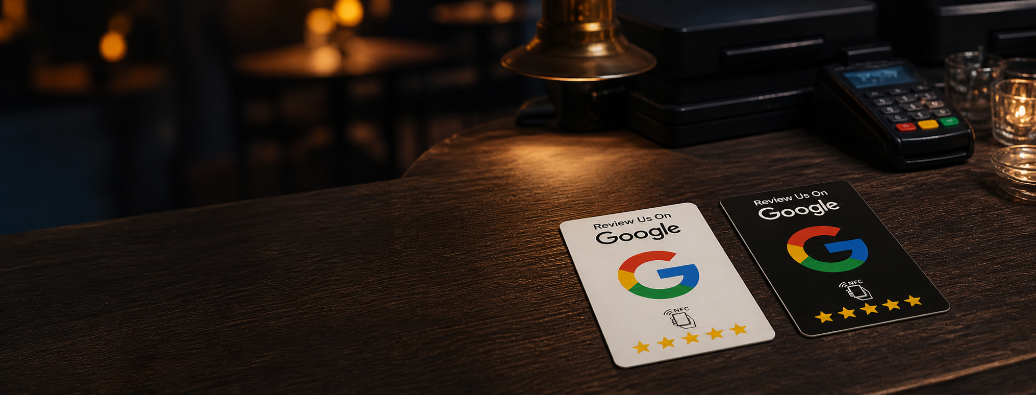 AnmeldNemt NFC-kort på disken i en restaurant